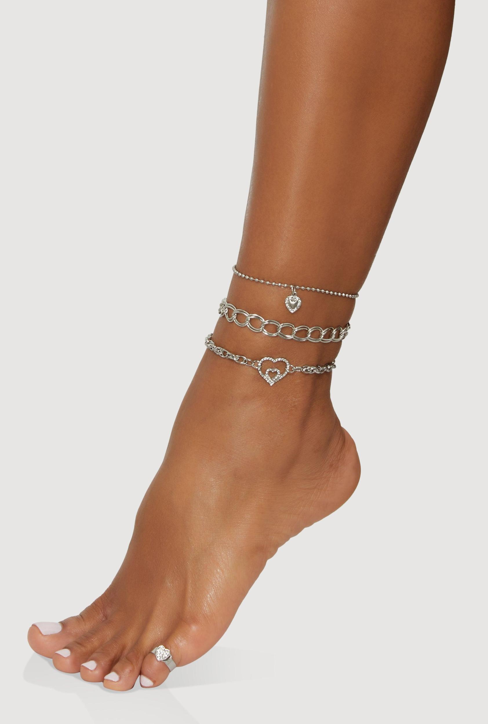 Cubic Zirconia Charm Anklets Set of 4 Female Product Image