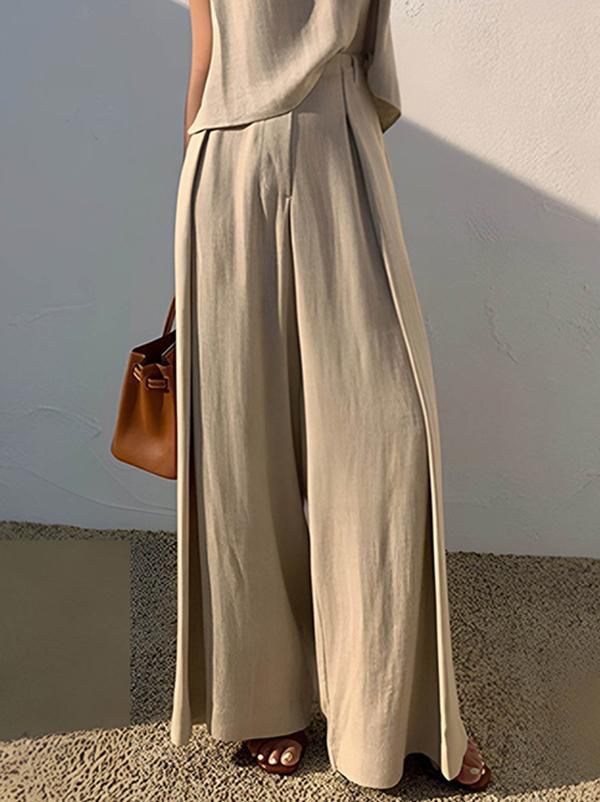 High Waisted Loose Pleated Solid Color Split-Joint Pants Trousers Product Image