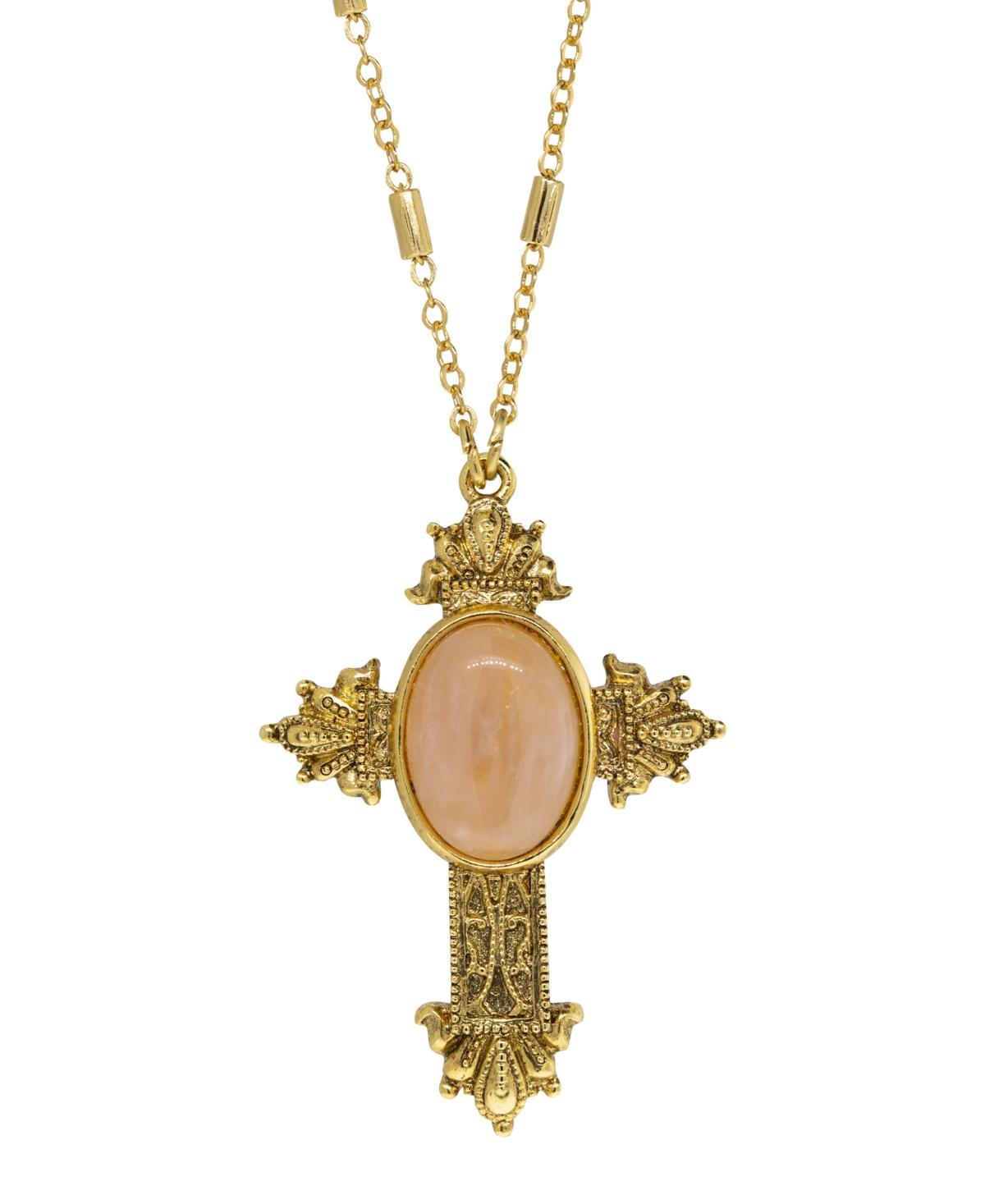 Symbols of Faith Oval Rose Quartz Cross Necklace, Womens, Pink Quartz Product Image
