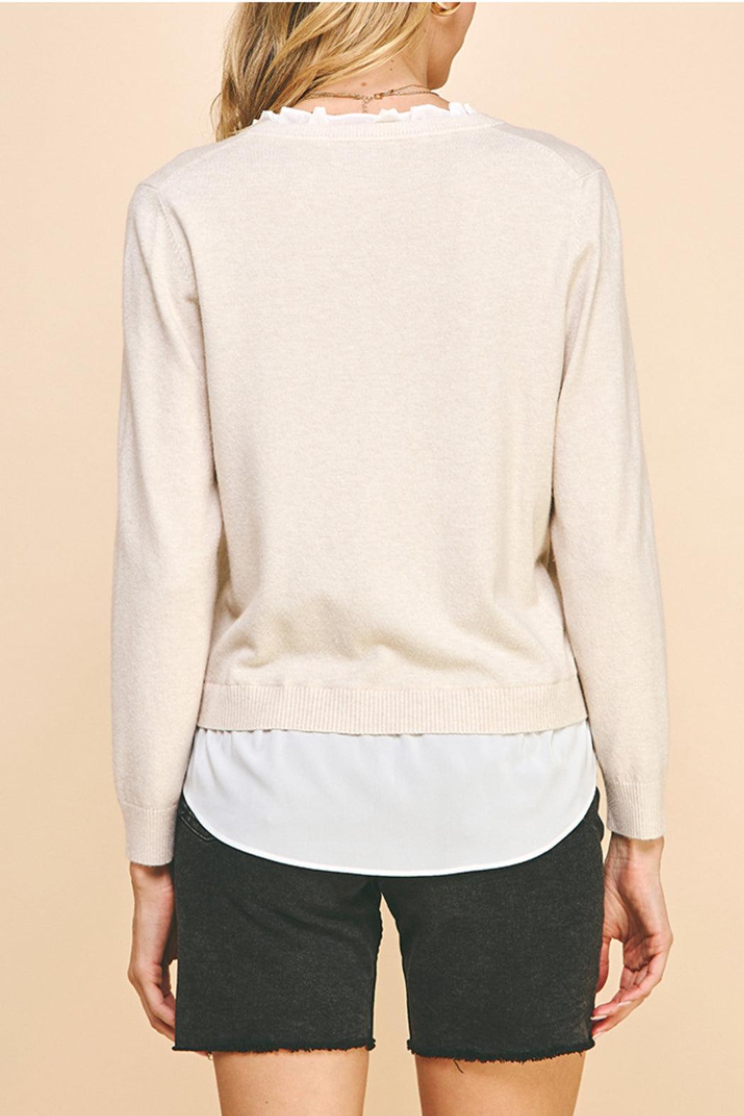 V-Neck Knit Combo Top Product Image