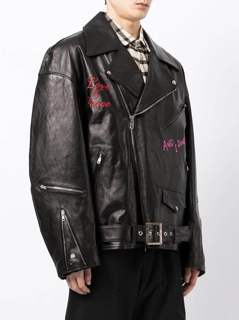 embroidered leather jacket Product Image