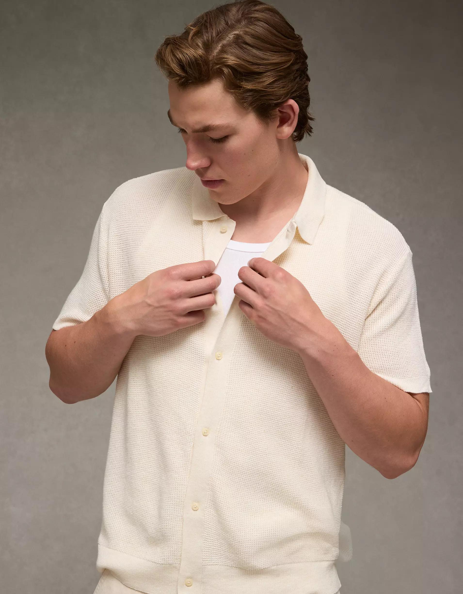 AE Waffle Button-Up Polo Shirt Product Image