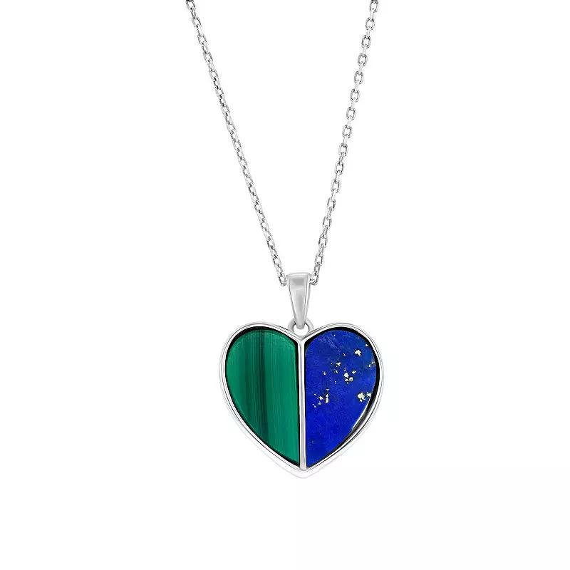Nautica Rocks Sterling Silver Malachite and Lapis Heart Stud Pendant Necklace, Womens Product Image