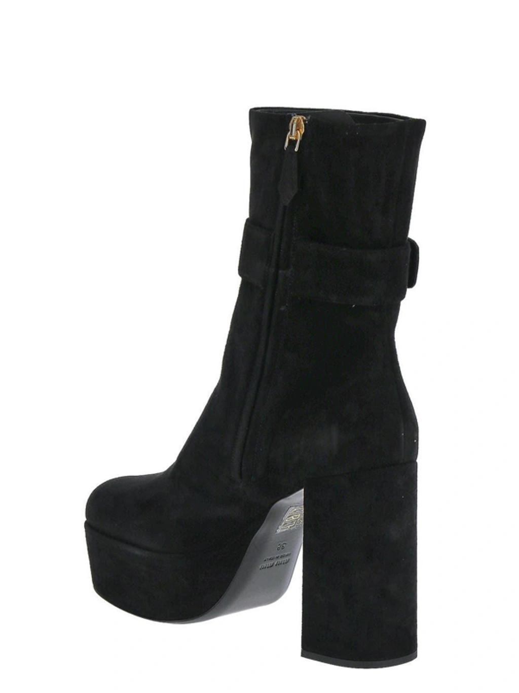 MIU MIU Suede Platform Booties In Black Product Image