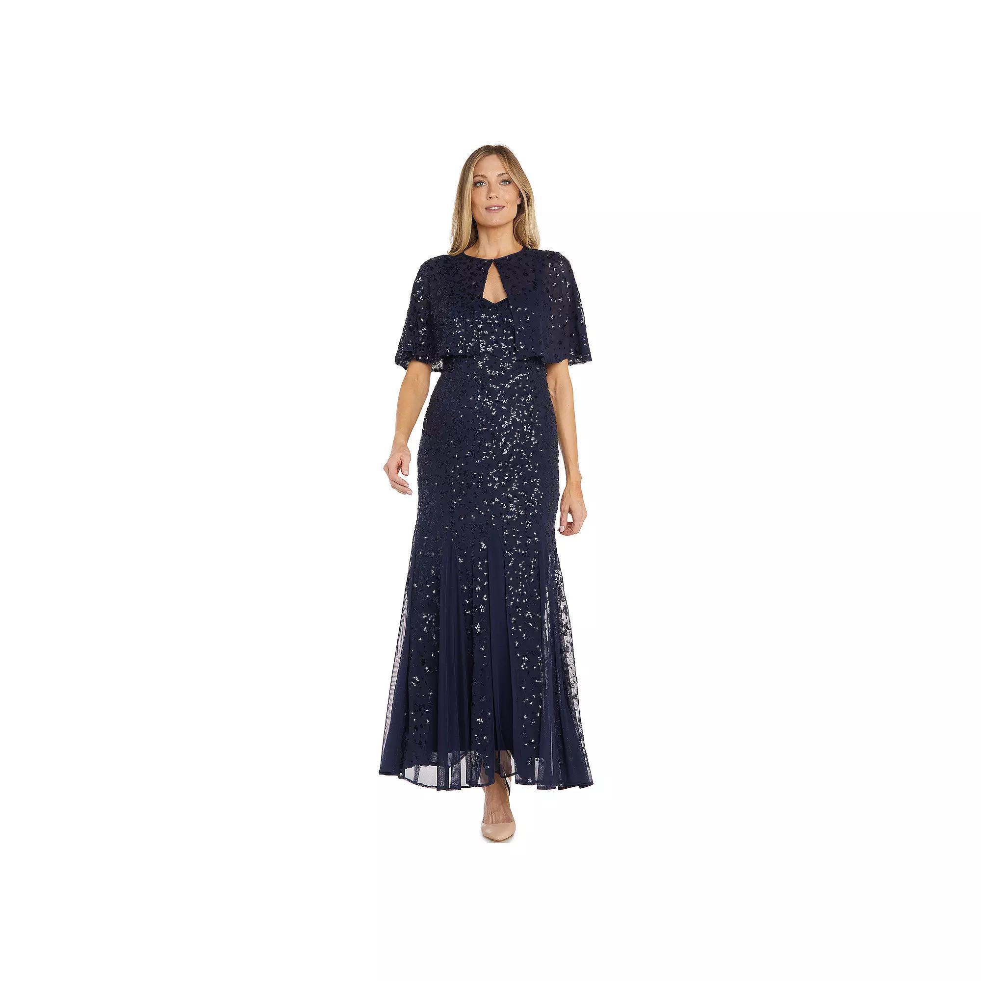 Women's R&M Richards Beaded Bolero Jacket With Long Beaded And Sequin Dress, Size: 6, Blue Product Image