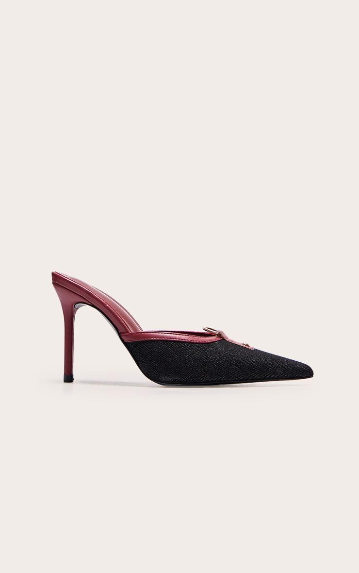 Red PU Point Toe Vintage Look Heeled Mules Product Image