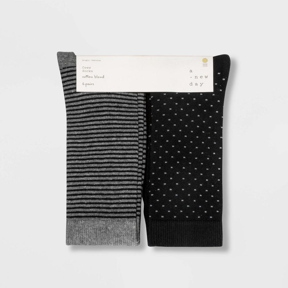 Women's Multipattern 6pk Crew Socks - A New Day™ Black 4-10 Product Image