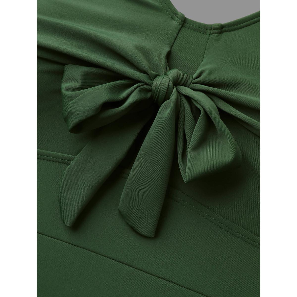 Plus Size Adjustable Bust-Tie Gathered One-Piece Swimsuit Women's Swimwear ArmyGreen Beach Tie knot Curve Bathing Suits High stretch One Pieces BloomChic 30/6X Product Image
