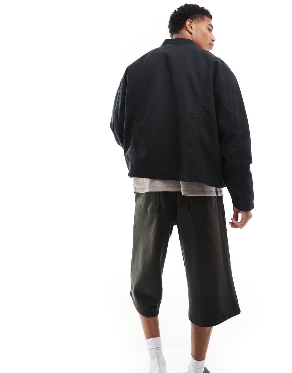 ASOS DESIGN oversized cropped washed coach jacket in black Product Image