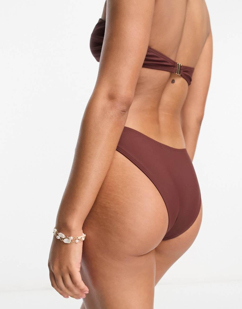 Miss Selfridge mix and match V shape bikini bottom in chocolate Product Image