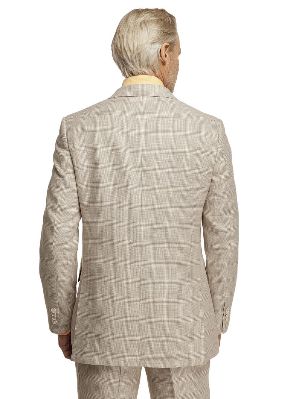 Linen Blend Plaid Peak Lapel Suit - Tan Product Image