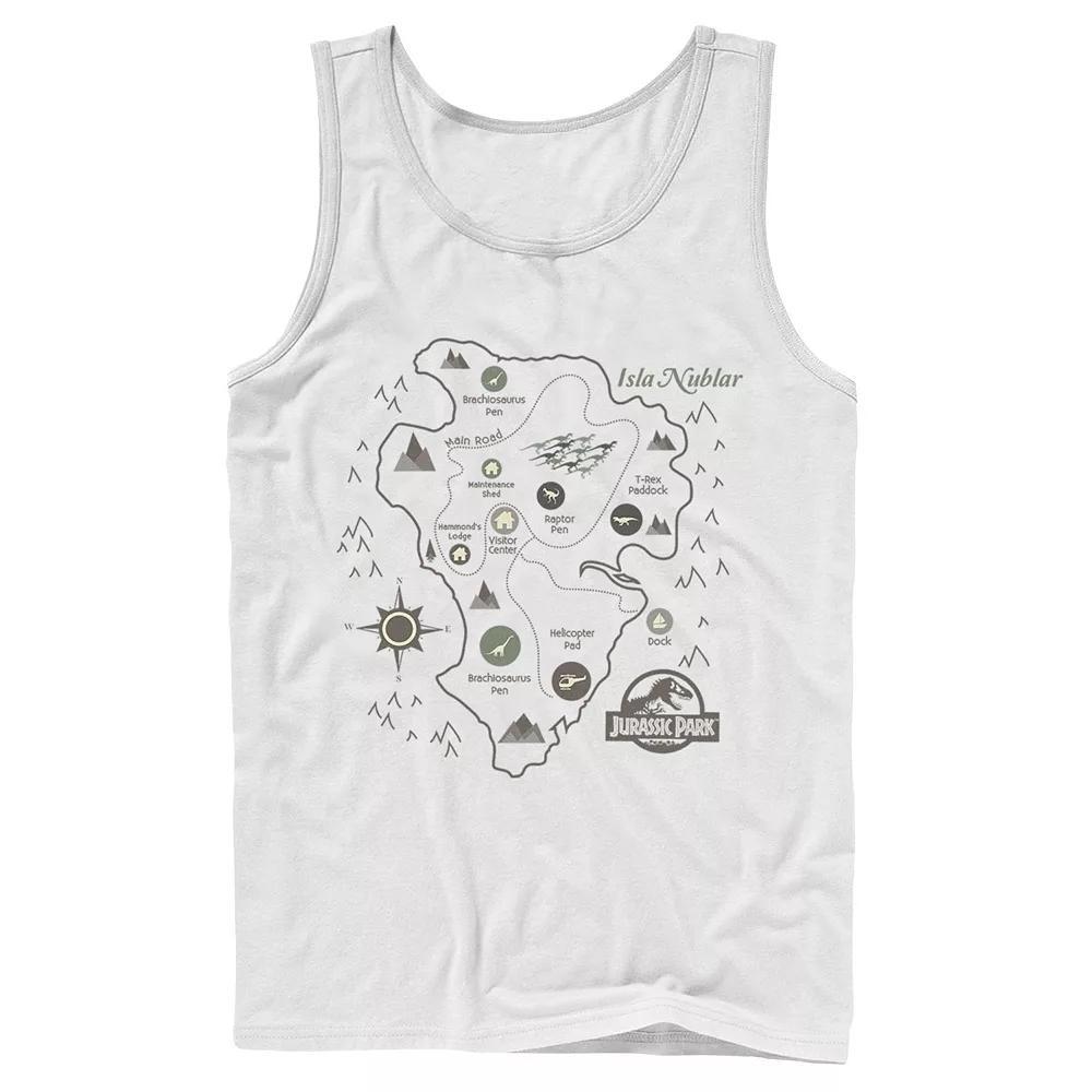 Men's Jurassic Park Map Birds Eye View Graphic Tank Top, Size: Large, White Product Image