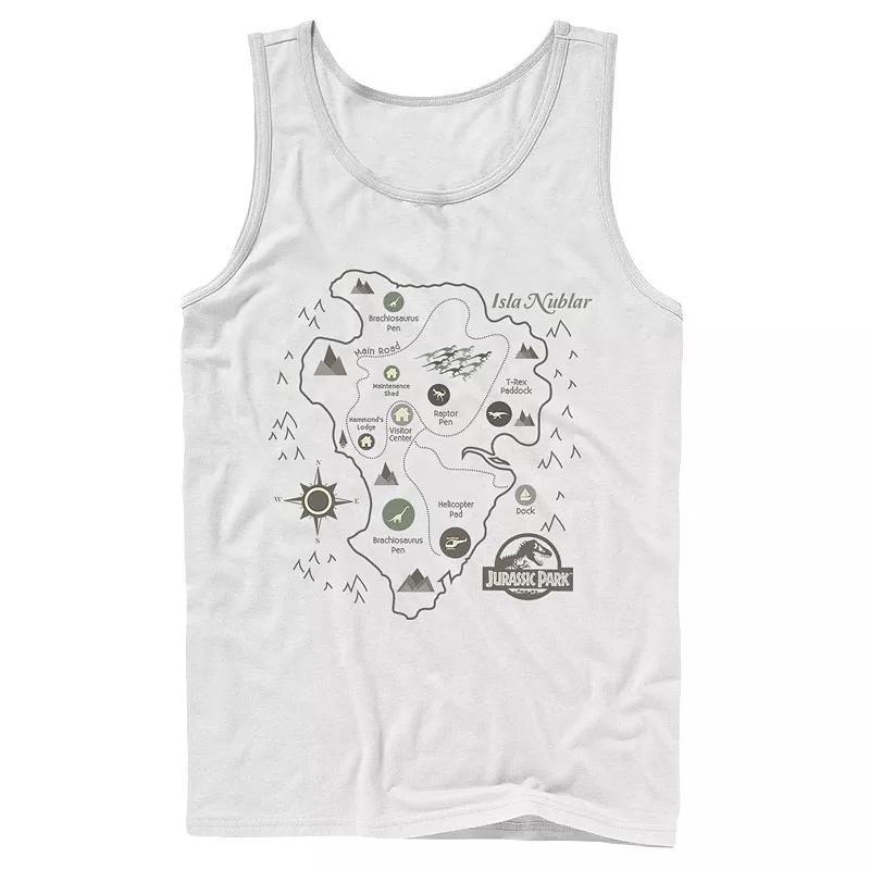 Men's Jurassic Park Map Birds Eye View Graphic Tank Top, Size: Large, White Product Image