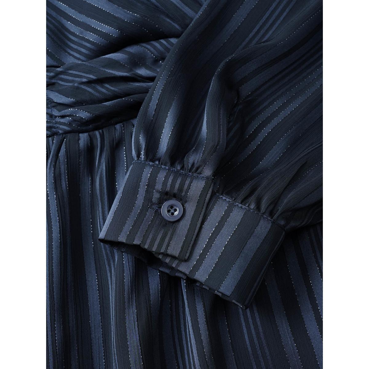 Plus Size Indigo Texture Ruched Mesh Wrap Blouse Women Cocktail Long Sleeve Overlap Collar Party Blouses BloomChic 26/4X Product Image