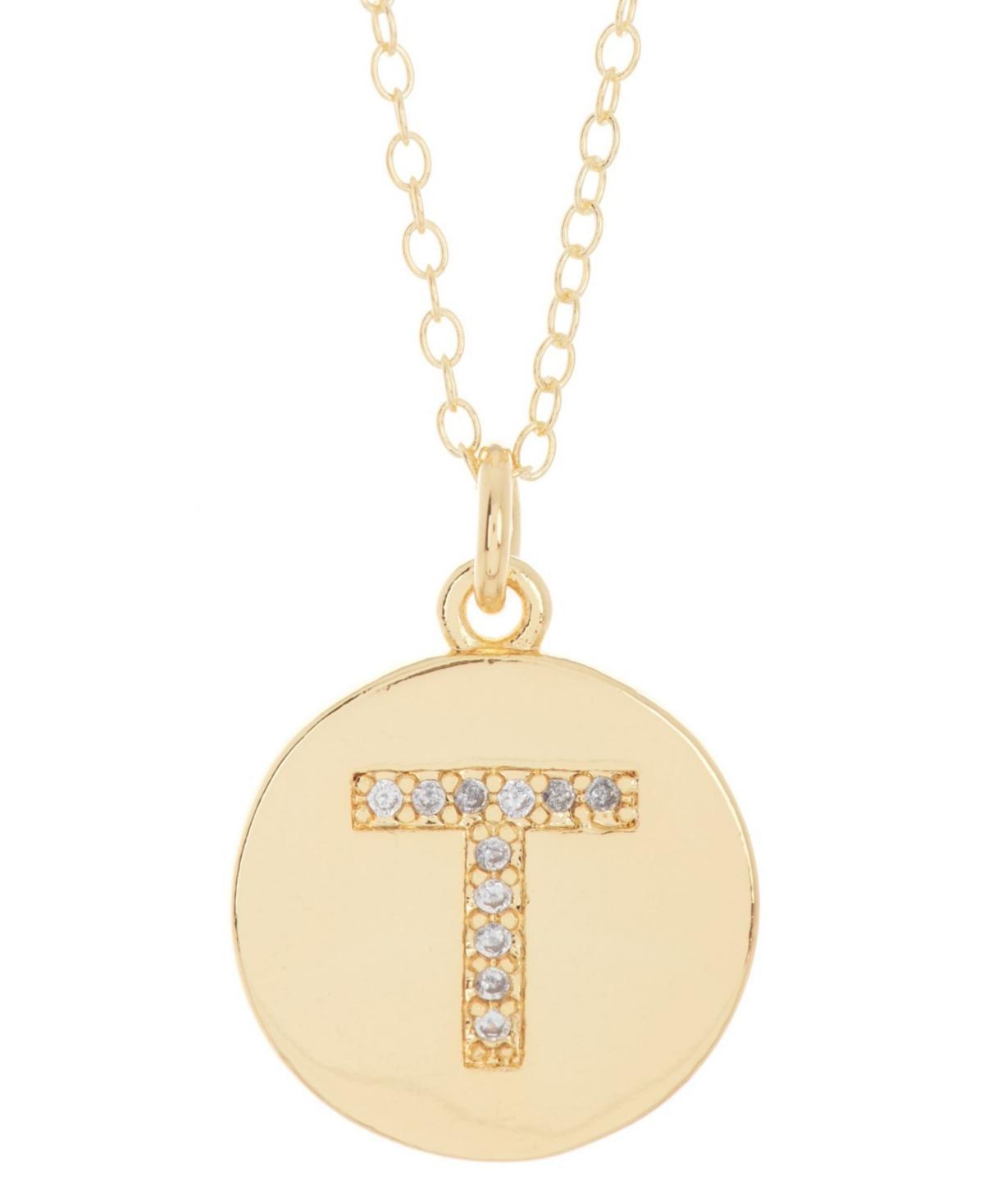 Adornia 14k Gold Plated Cubic Zirconia Engraved Letter Disc Pendant Necklace, Women's, Size: 18", Gold Tone T Product Image