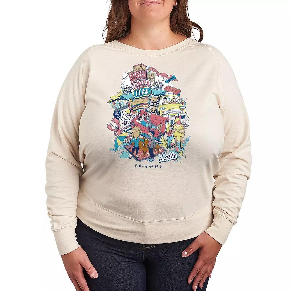 Plus Size Friends Icons Collage French Terry Long Sleeve Tee, Womens Product Image