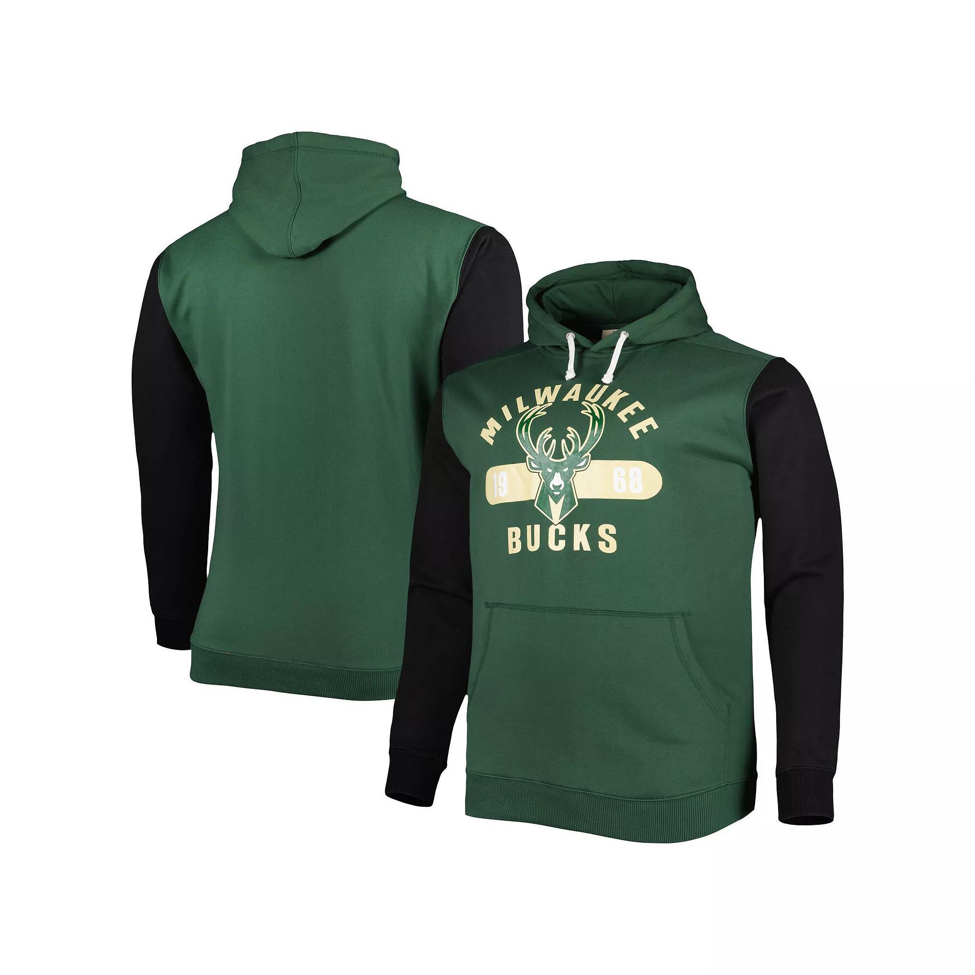 Mens Fanatics Branded Hunter Green/Black Milwaukee Bucks Big & Tall Bold Attack Pullover Hoodie Product Image
