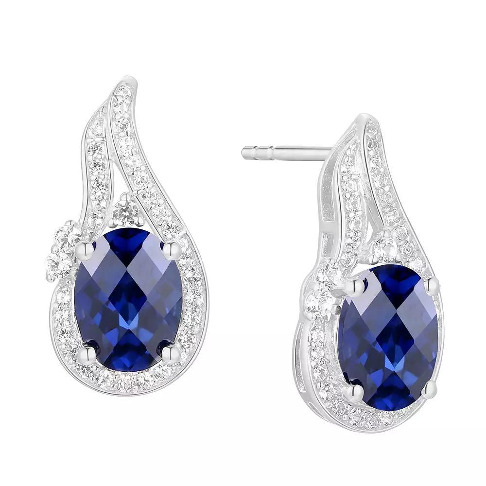 Rhodium-Plated Lab-Created Sapphire Stud Earrings, Womens, Sterling Product Image