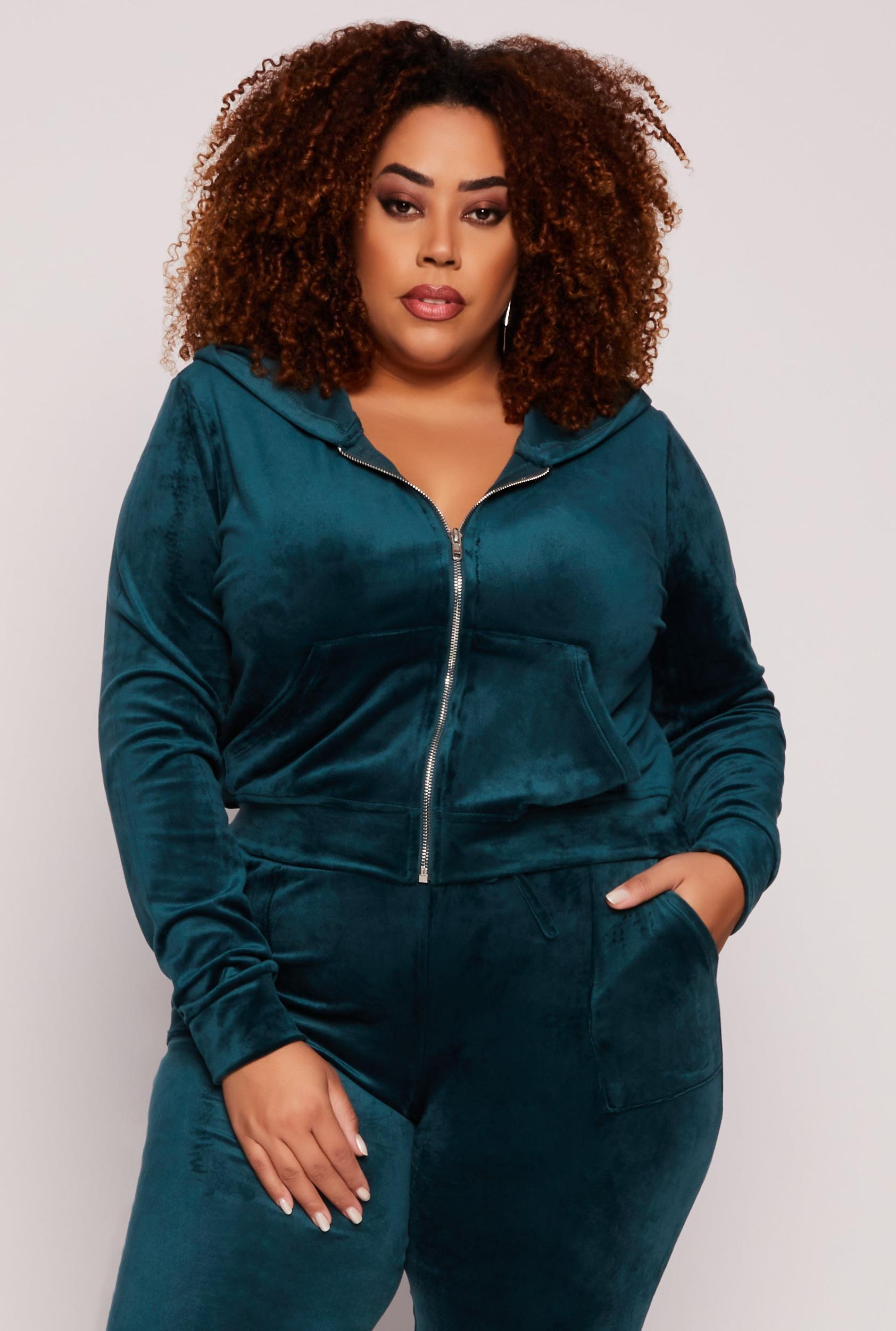 Womens Plus Size Velour Front Zip Hoodie Product Image