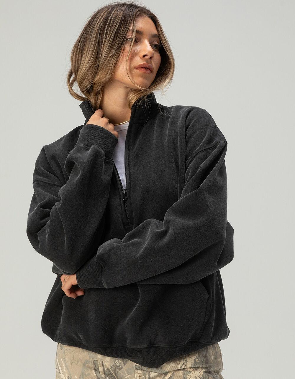 TILLYS Half-Zip Womens Sweatshirt - BLACK Product Image