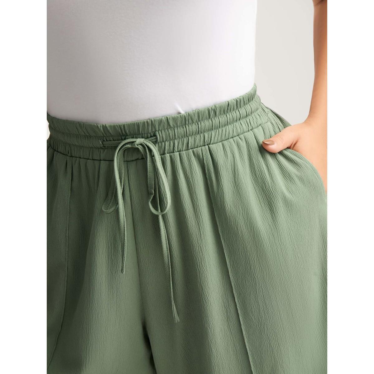 Plus Size Drawstring Pin Tuck Wide-Leg Pants Women Mint Basics Wide Leg Mid Rise Everyday-Casual Pants BloomChic 26/4X Product Image