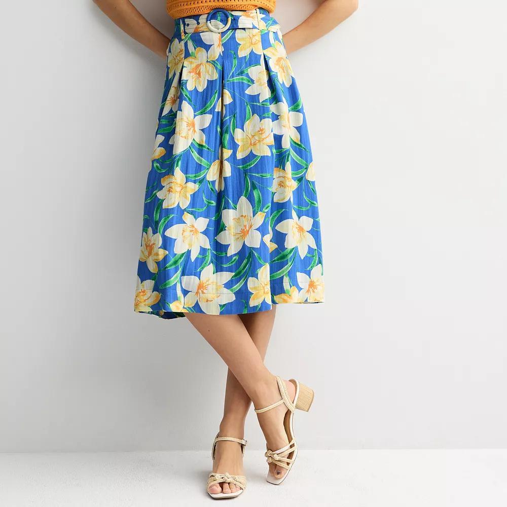 Women's Draper James Belted Midi Skirt, Size: XL, Yellow Print Product Image