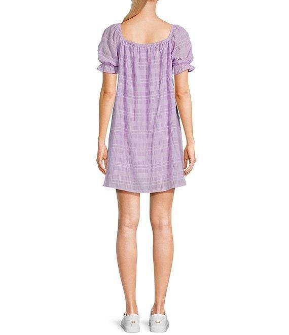 Sadie & Sage Sheer Textured Drawstring Scoop Neck Short Ruffle Sleeve Dress Product Image