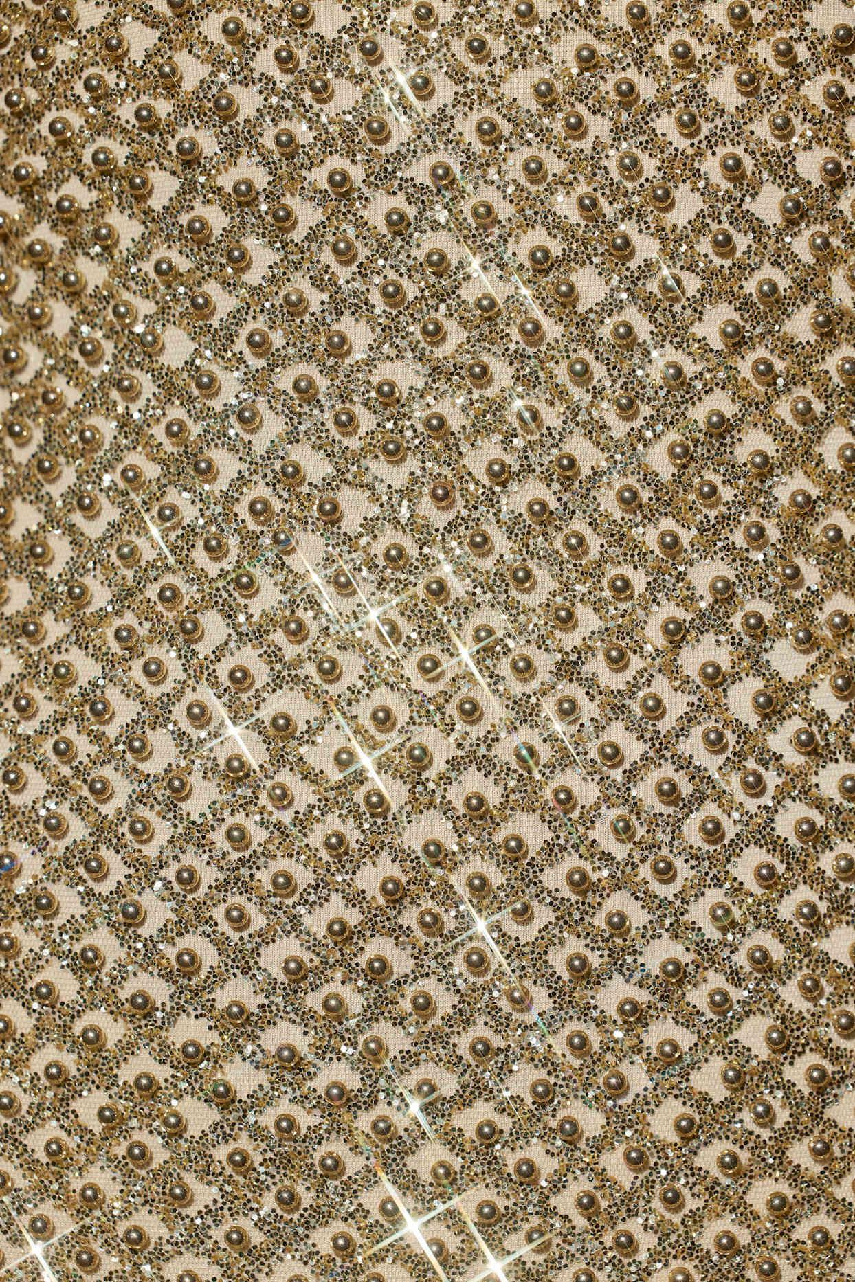 Embellished Sweetheart-Neck Mini Dress in Gold Product Image