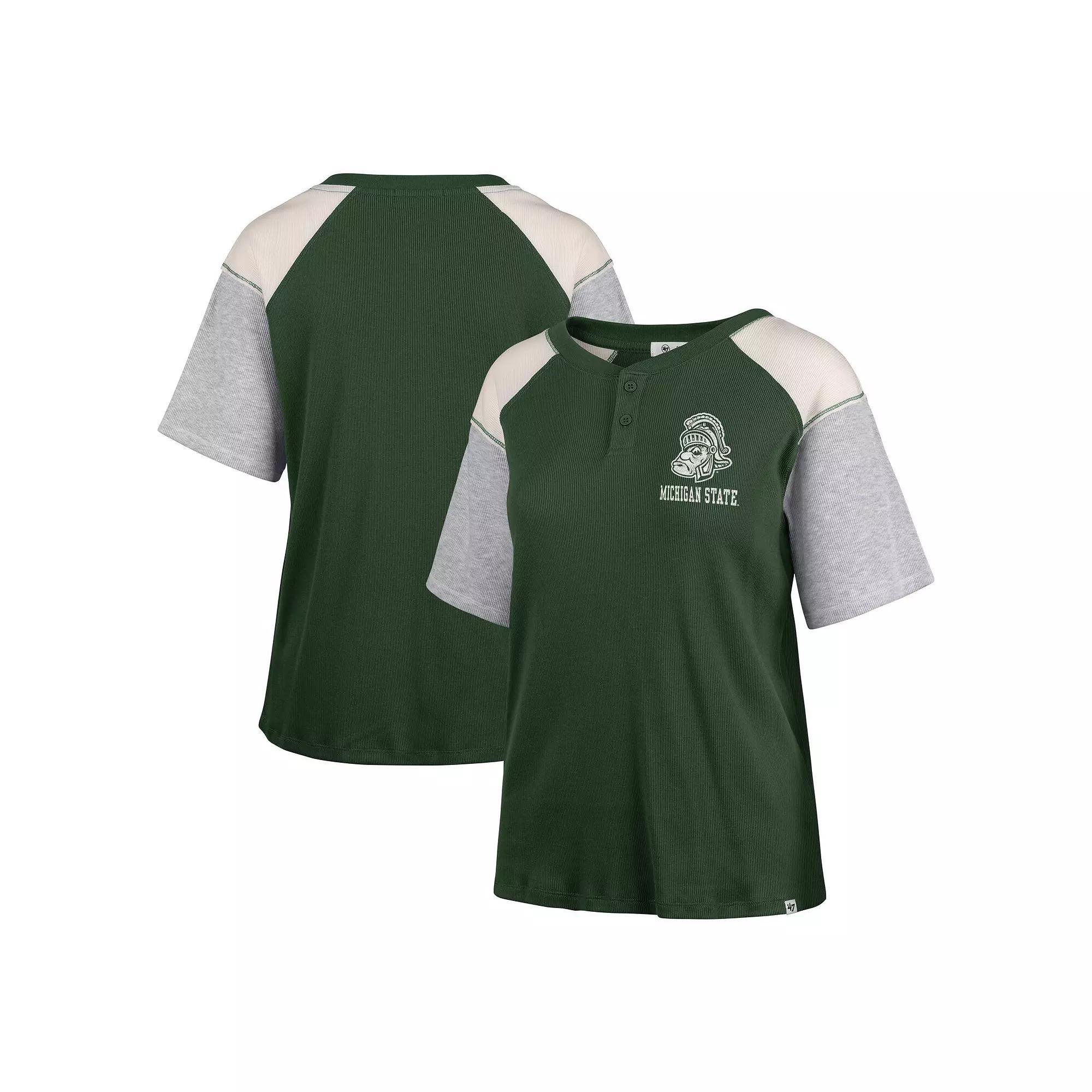 Women's '47 Green Michigan State Spartans Underline Harvey Colorblock Raglan Henley T-Shirt, Size: XL Product Image