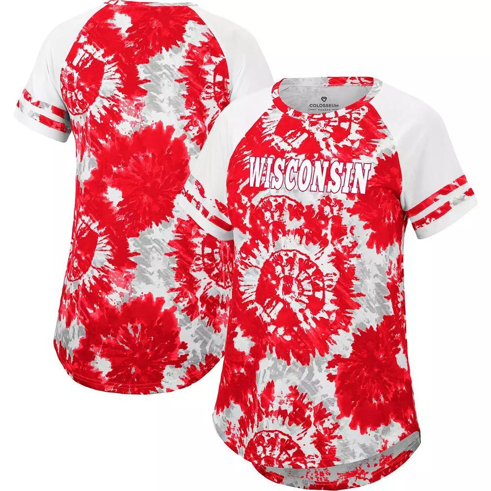 Womens Colosseum /White Wisconsin Badgers Annie Oversized Tie-Dye Raglan T-Shirt Product Image