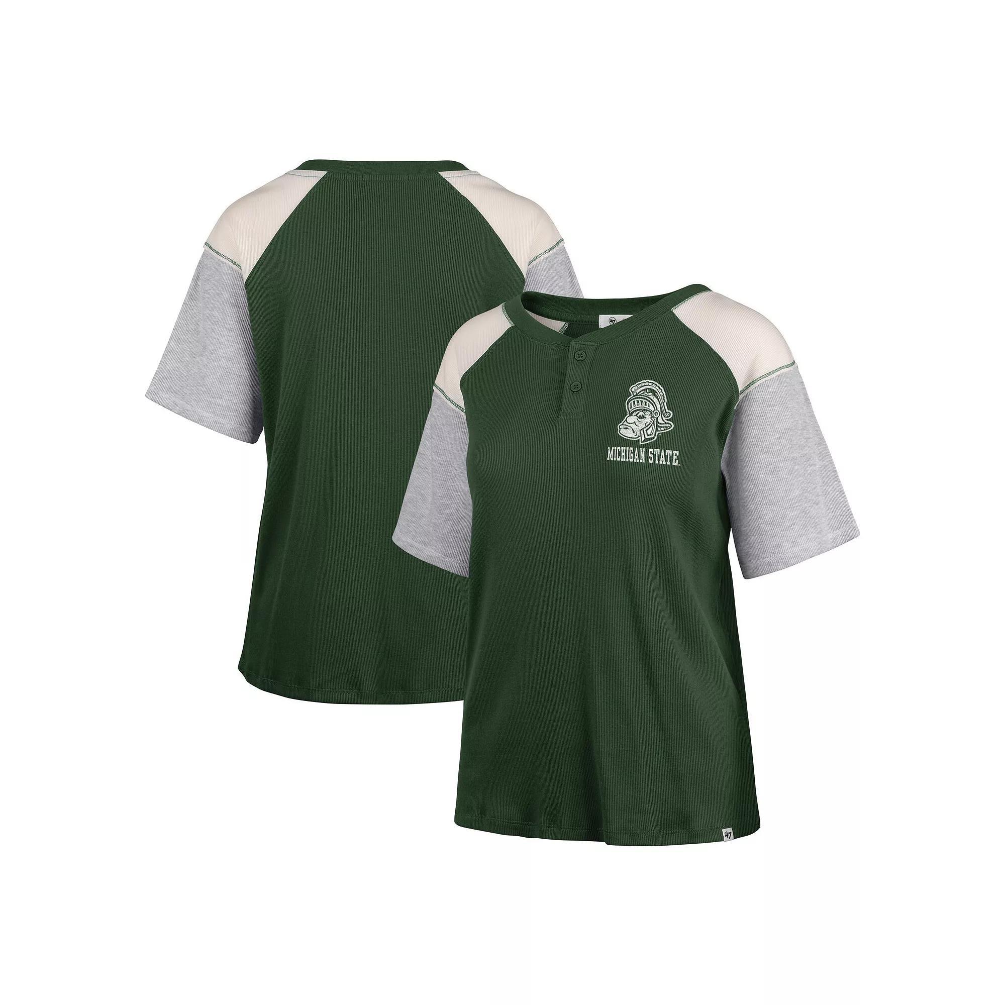 Women's '47 Green Michigan State Spartans Underline Harvey Colorblock Raglan Henley T-Shirt, Size: XL Product Image