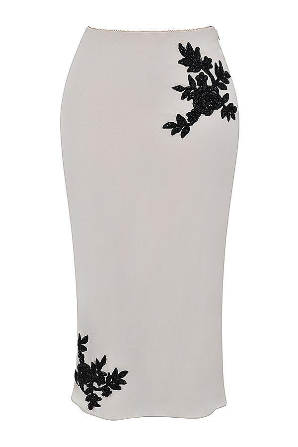 Amal Champagne Beaded Midi Skirt Product Image