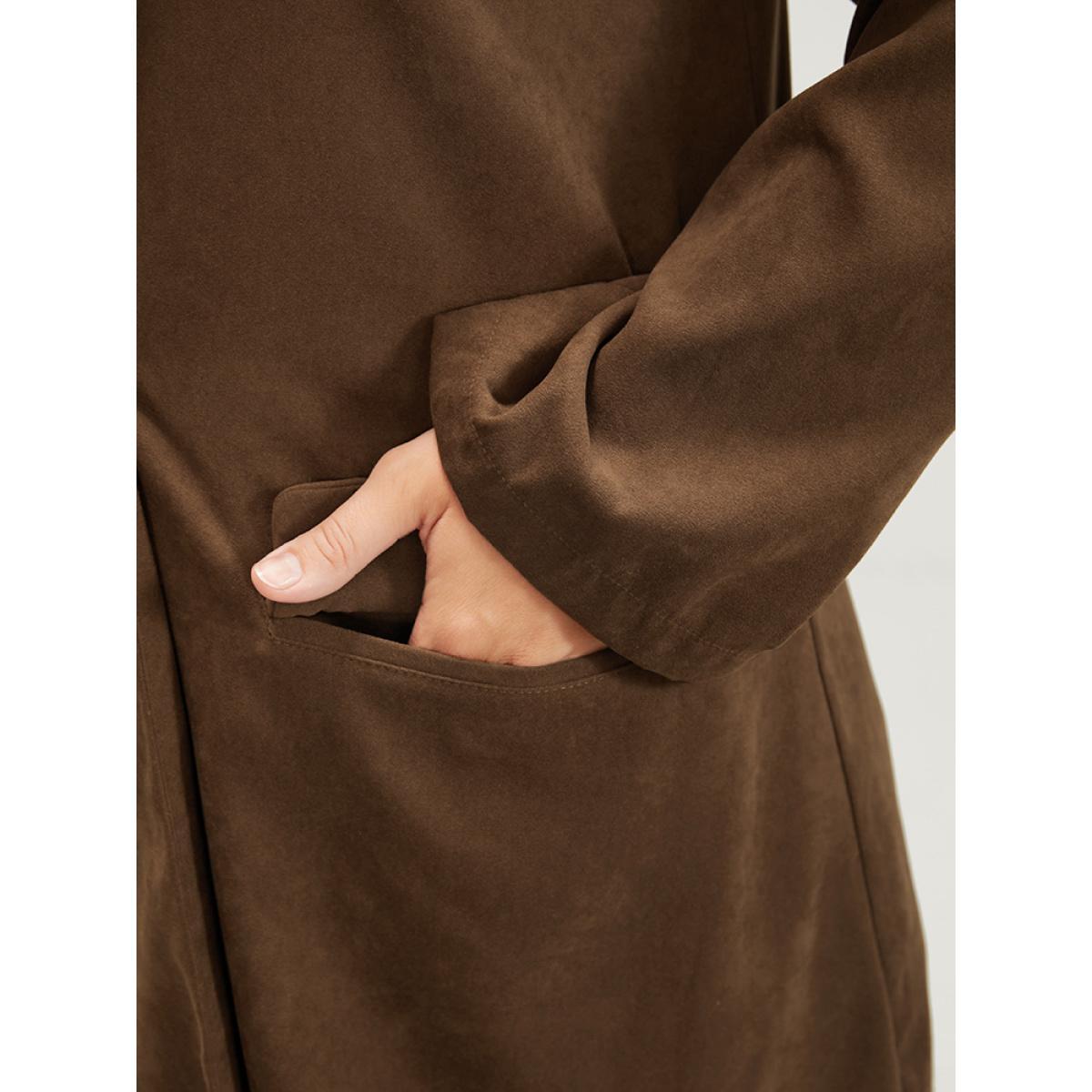 Plus Size Solid Pocket Suit Collar Double Button Blazer Brown Women Dailywear Plain Pocket Sleeve Long Sleeve Suit Collar 28/5X Pocket Casual Blazers BloomChic Product Image