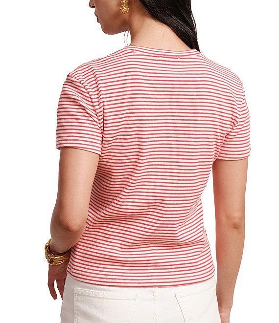 FRANCES VALENTINE Stripe Ribbed Knit Crew Neck Short Sleeve Tee Product Image