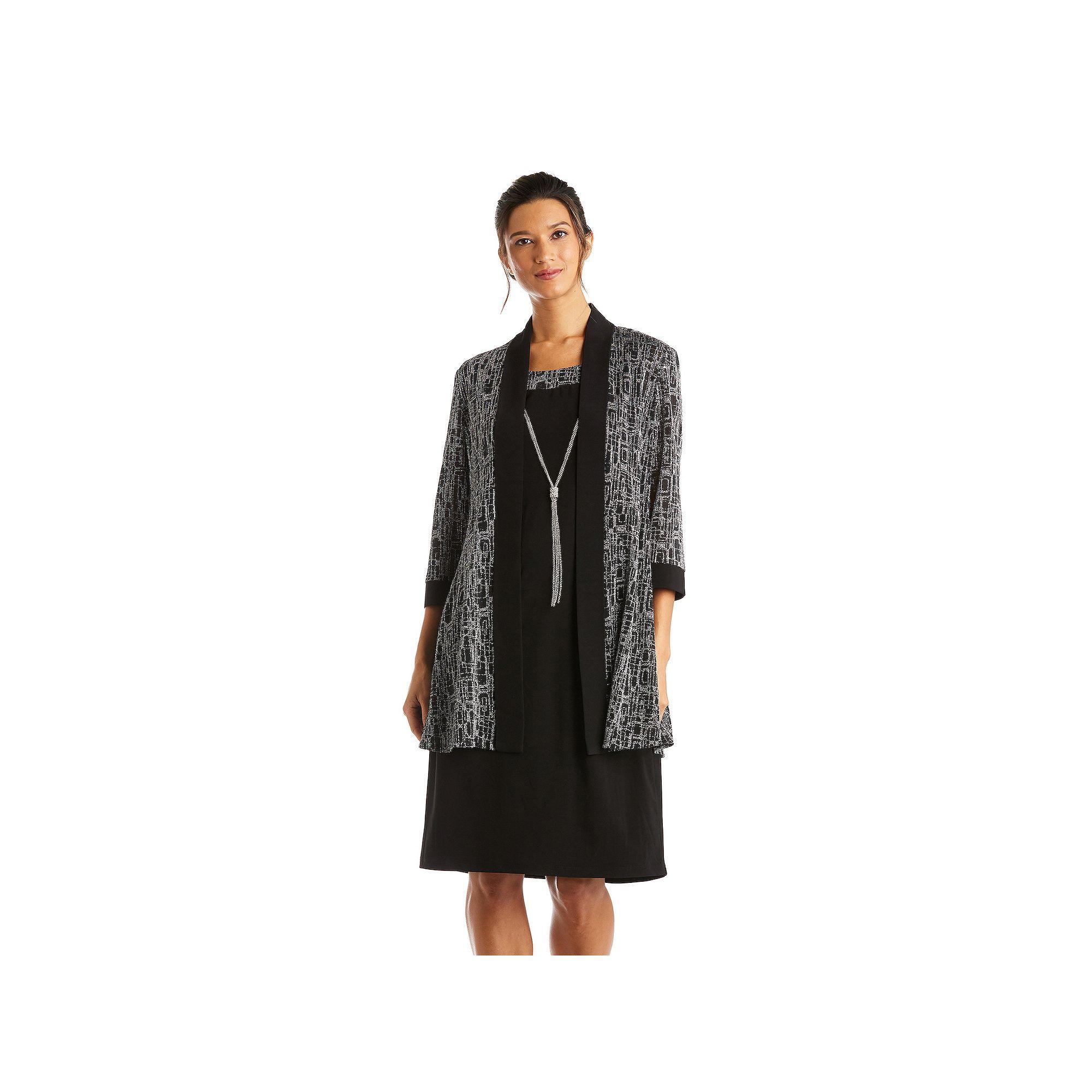 Women's R&M Richards 2-Piece Metallic Jacquard Dress and Jacket Set, Size: 8, Black Silver Product Image
