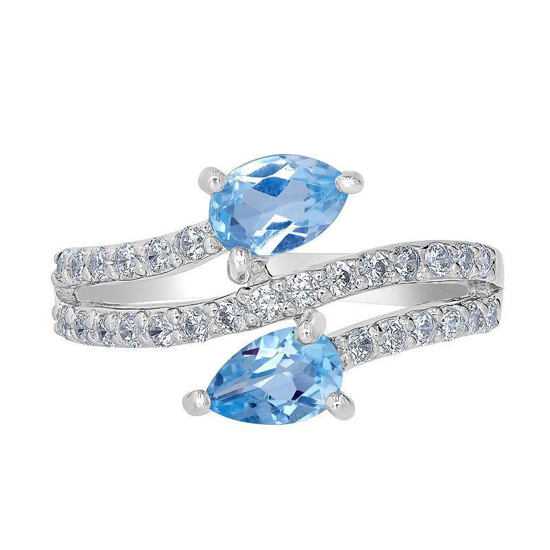 Gemistry Sterling Silver Stone & Cubic Zirconia Pear Bypass Ring, Womens White Topaz Product Image