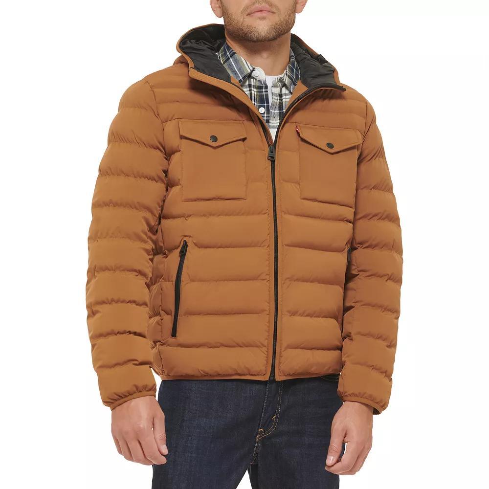 Men's Levi's® Stretch Two Pocket Quilted Hooded Jacket, Size: Small, Brown Product Image