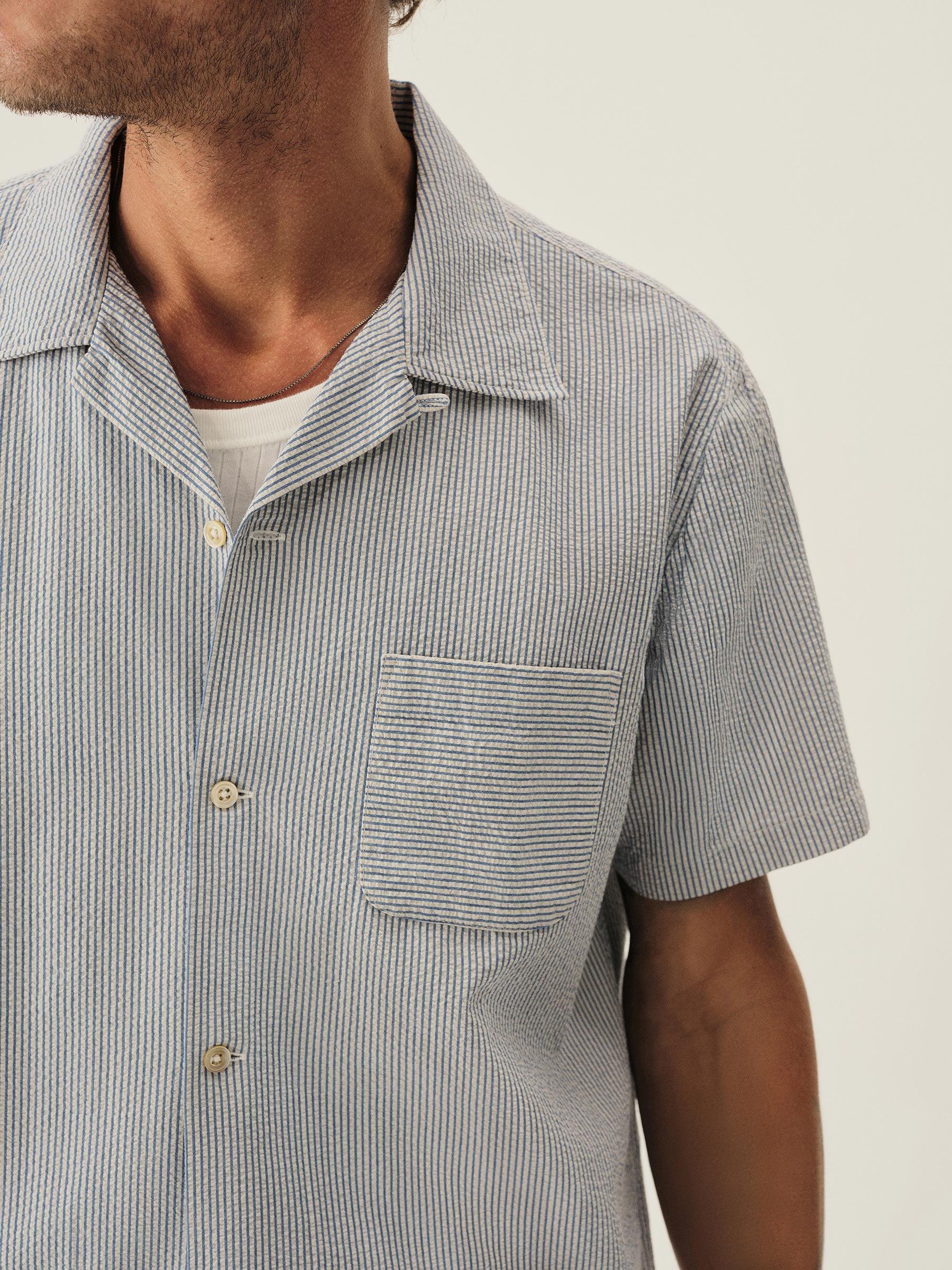 Blue/White Stripe Sodapop Seersucker Camp Shirt Product Image