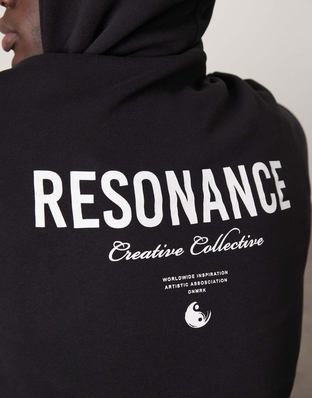 Selected Homme oversized hoodie with text backprint in black Product Image