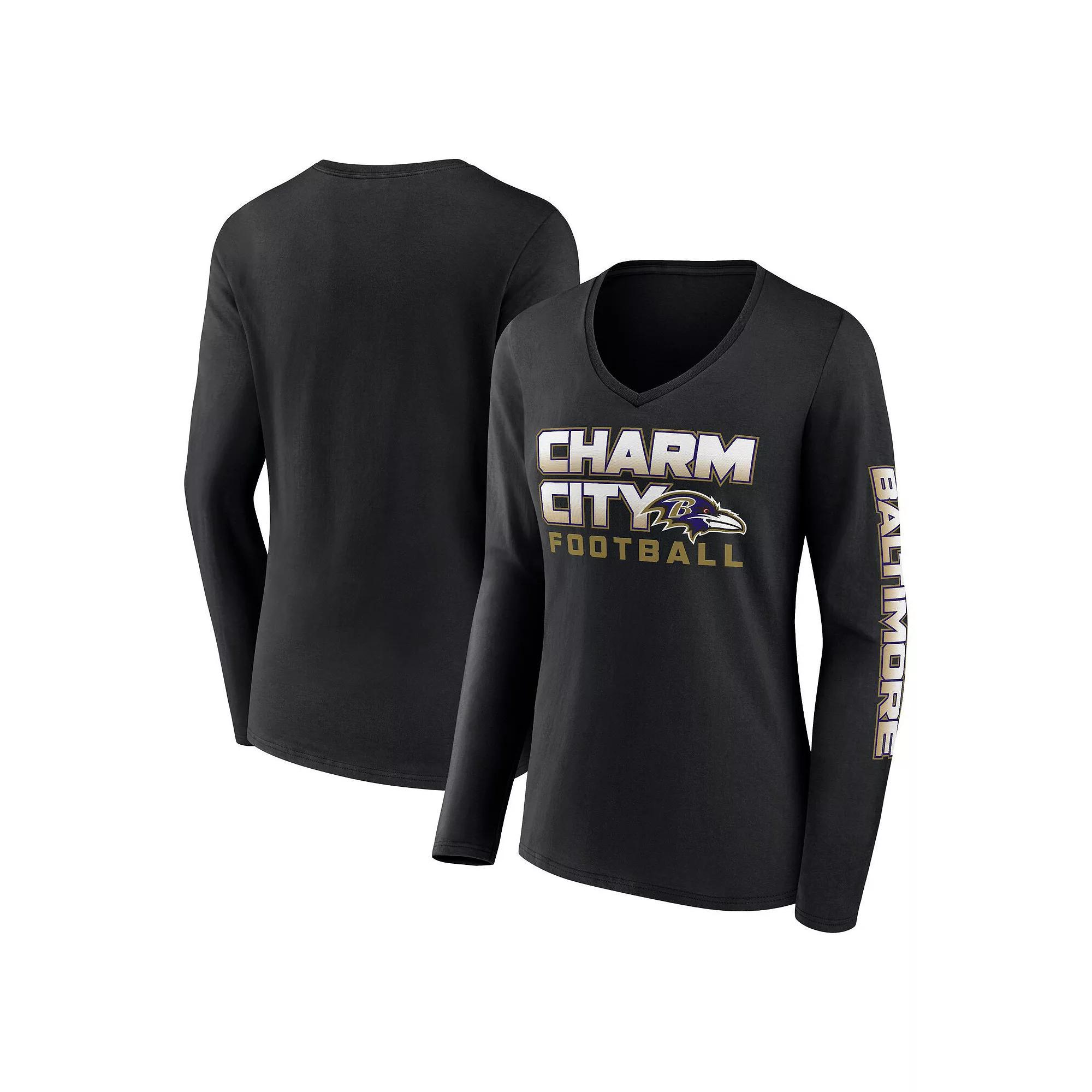 Women's Fanatics Black Baltimore Ravens Hometown Sweep Long Sleeve V-Neck T-Shirt, Size: Small Product Image