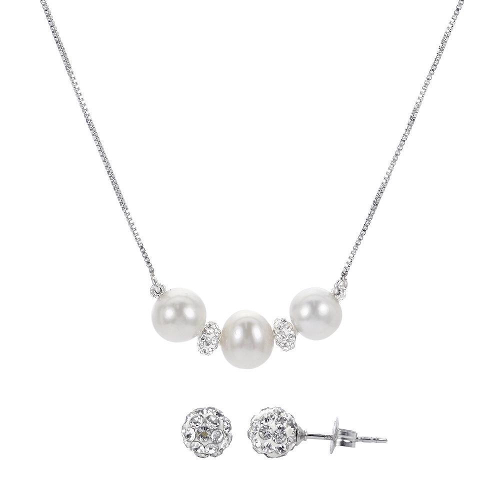 PearLustre by Imperial Freshwater Cultured Pearl & Crystal Bead Necklace & Earring Set, Womens Sterling Product Image