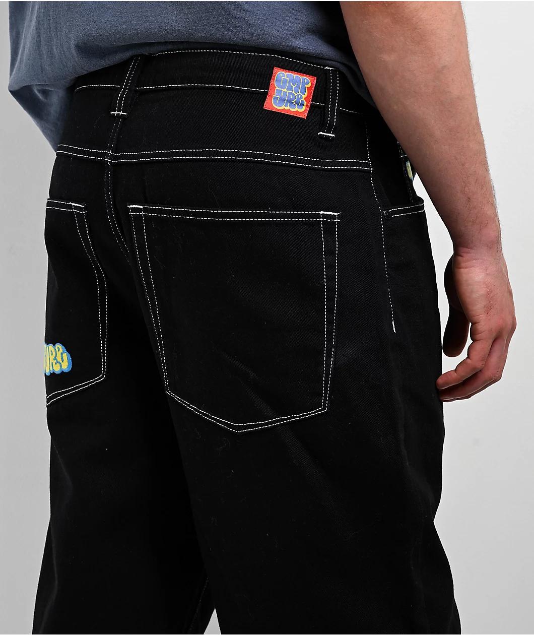 Empyre Ultra Loose Fit Embroidered Black Skate Jeans Product Image
