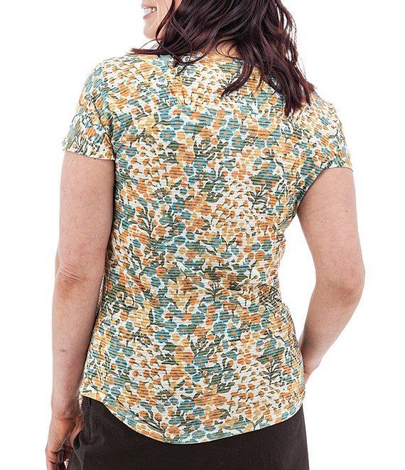 Aventura Charlie Floral Single Knit Jersey Scoop Neck Cap Sleeves Ruching Top Product Image