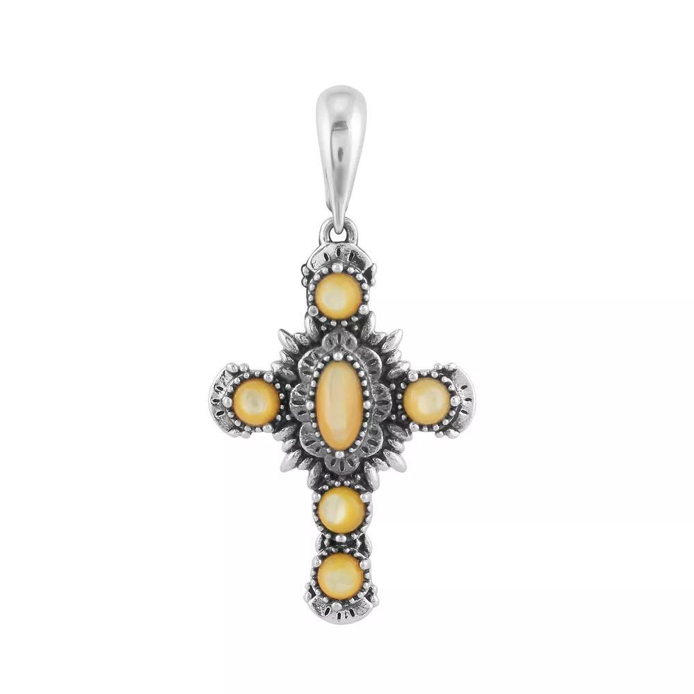 Southwest Spirit Sterling Silver and Stone Cross Pendant, Womens, Golden Mop Product Image