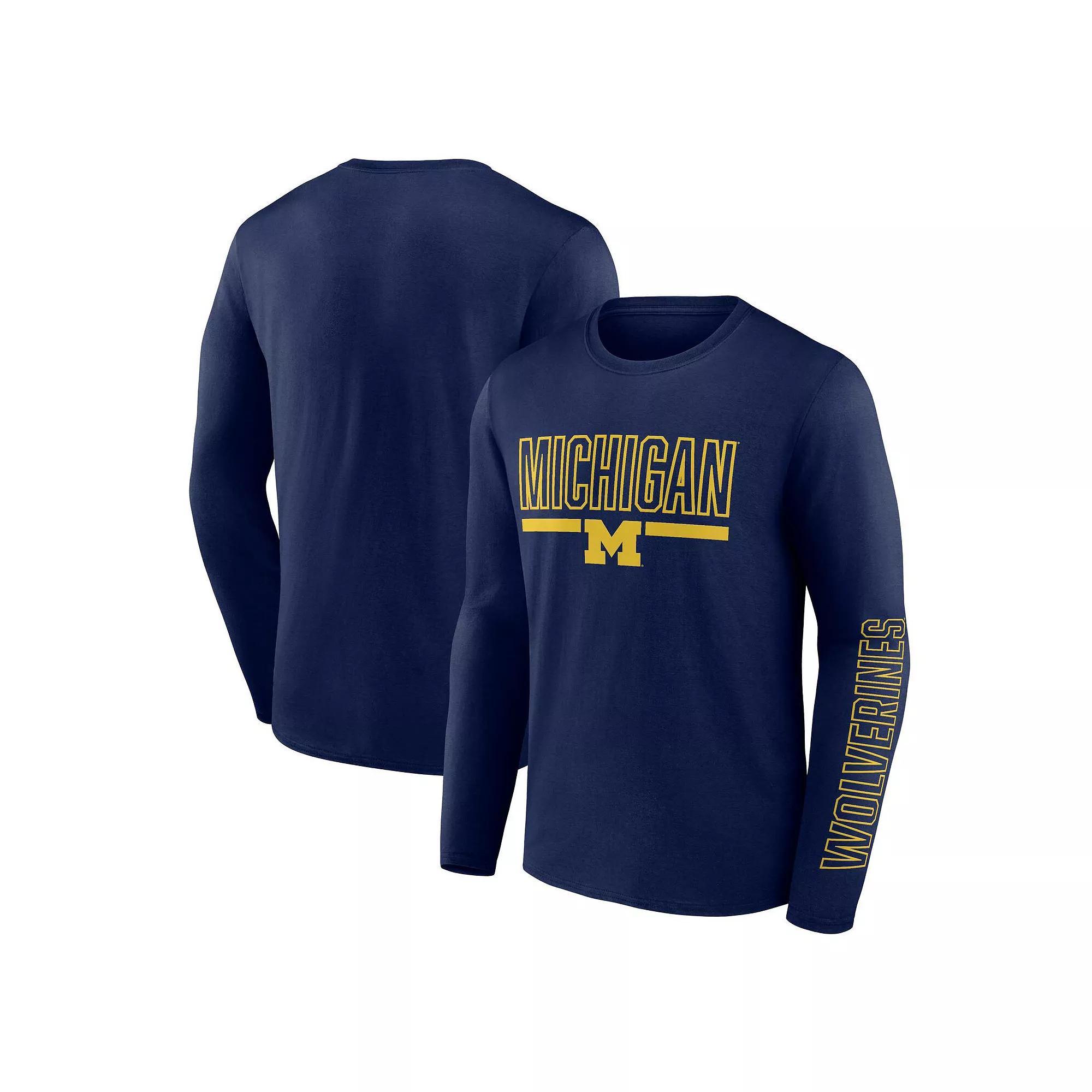 Men's Profile Navy Michigan Wolverines Big & Tall Two-Hit Graphic Long Sleeve T-Shirt, Size: 4XLT, Blue Product Image