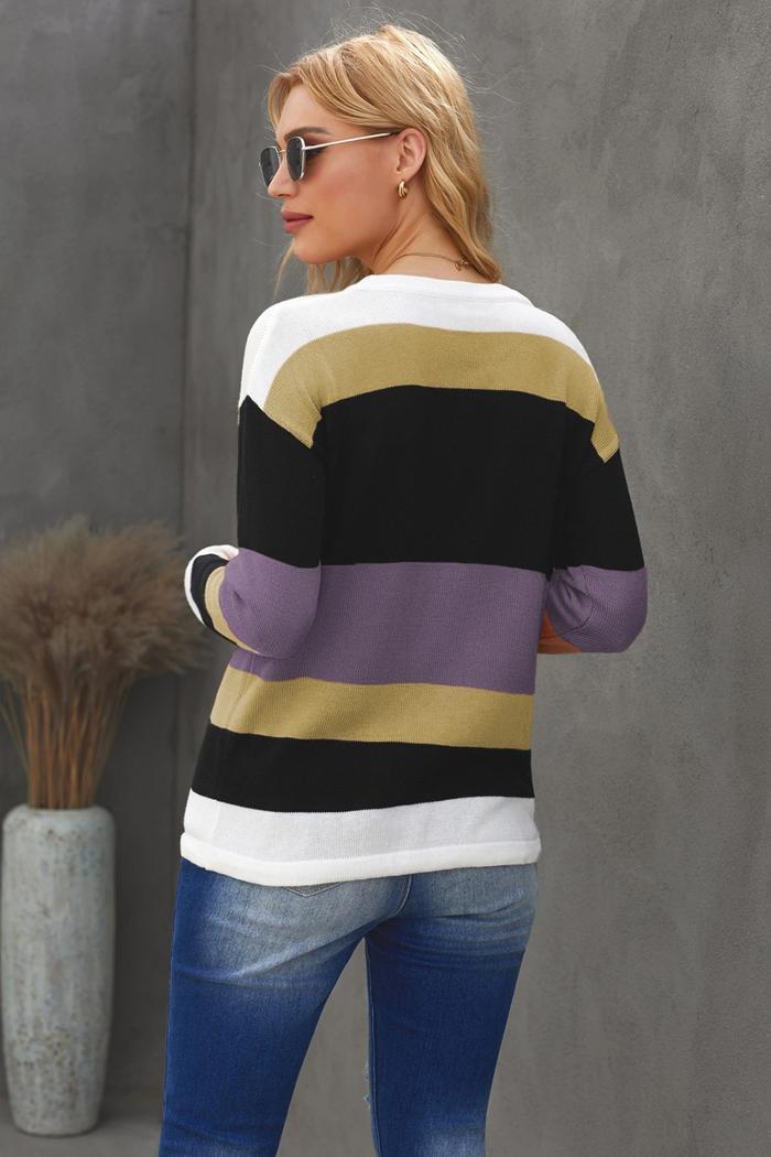 Orange Colorblock Knit Sweater Product Image