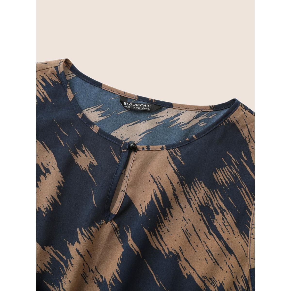 Plus Size Brush Print Keyhole Gathered Tank Dress Midnight Women At the Office Non Notched collar Sleeveless Curvy Midi Dress BloomChic 28/5X Product Image