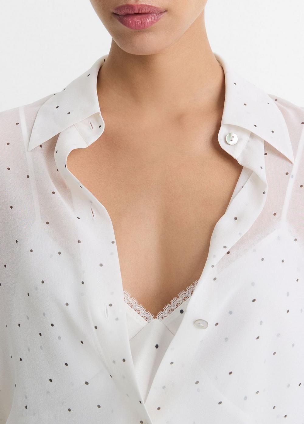 Womens Sheer Dot-Print Silk Lined Blouse, Off White/grey, Size S Vince Product Image