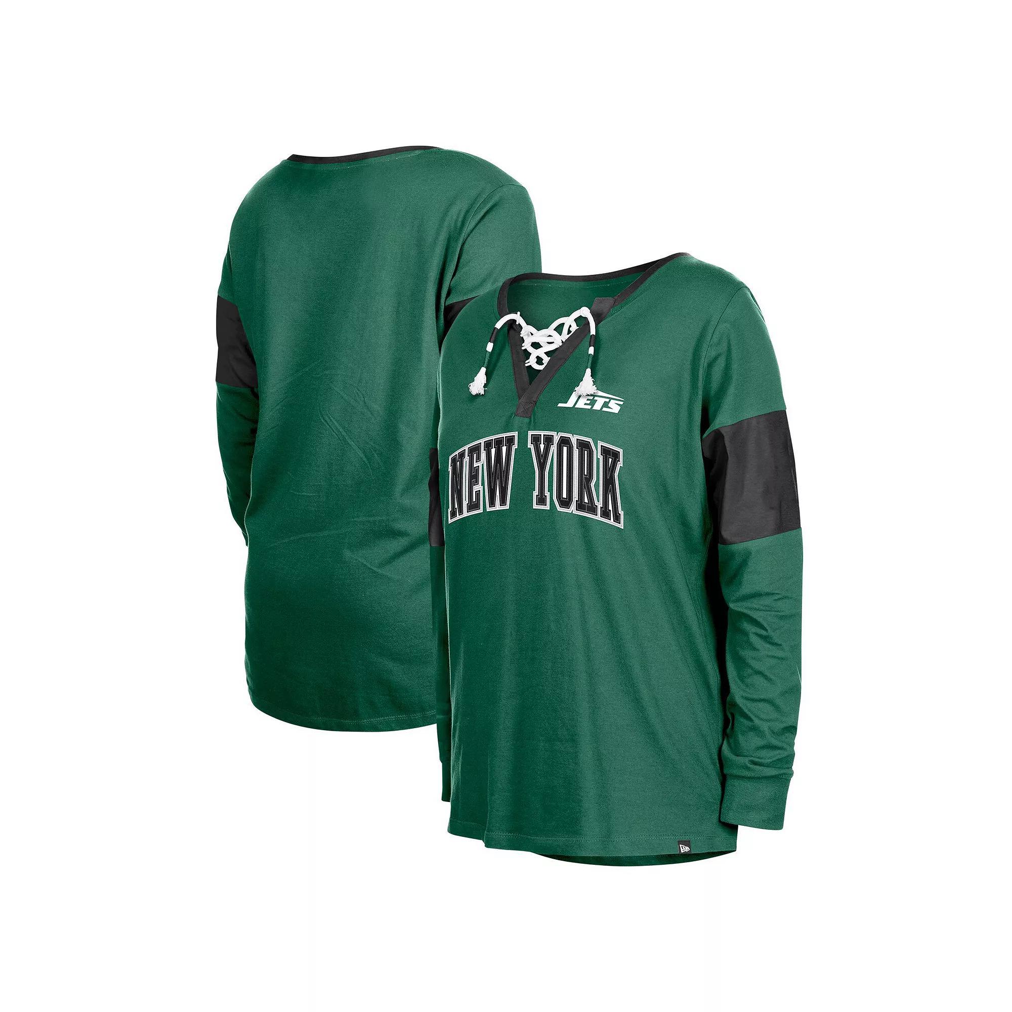 Women's New Era Green New York Jets Lace-Up Notch-Neck Long Sleeve T-Shirt, Size: Medium Product Image