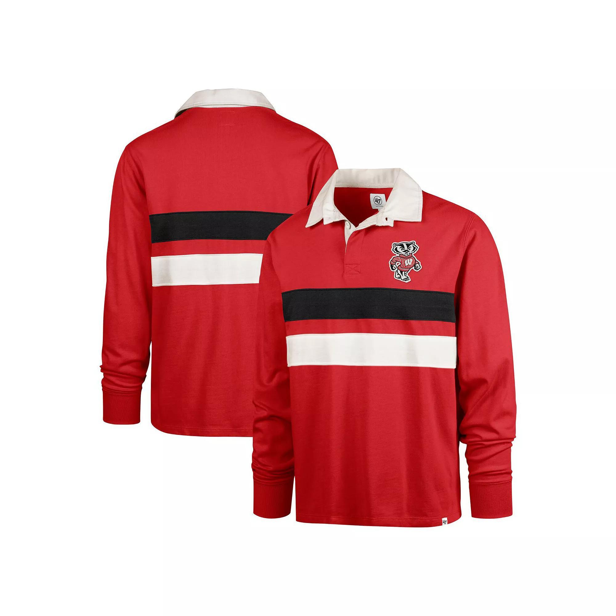 Men's '47 Red Wisconsin Badgers Clubhouse Knox Thames Long Sleeve Rugby Polo, Size: Medium Product Image